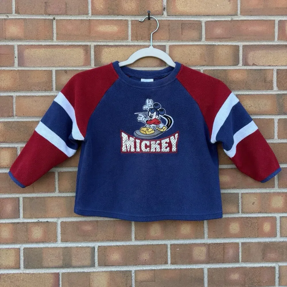 Y2K Disney Store Kids Sz XXS Fleece Mickey Streetwear Long Sleeve Top